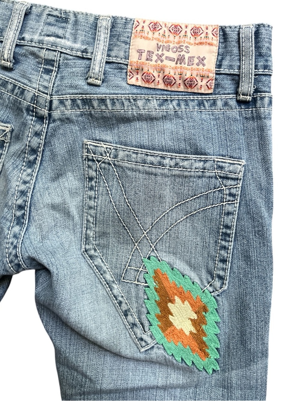 Vintage VIGOSS Tex-Mex Aztec Embroidered Jeans Size 31 Boho Festival